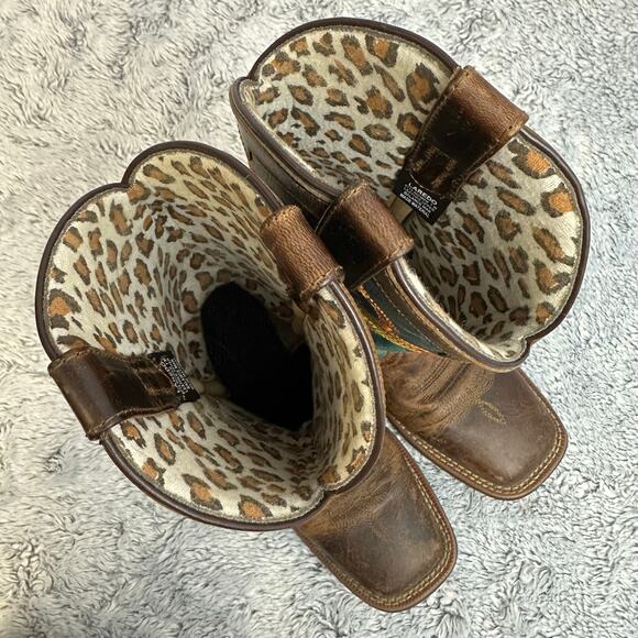 Laredo Cheyenne Western Boots Teal Yellow Leather Cowgirl Farm Size 7M - Picture 11 of 14